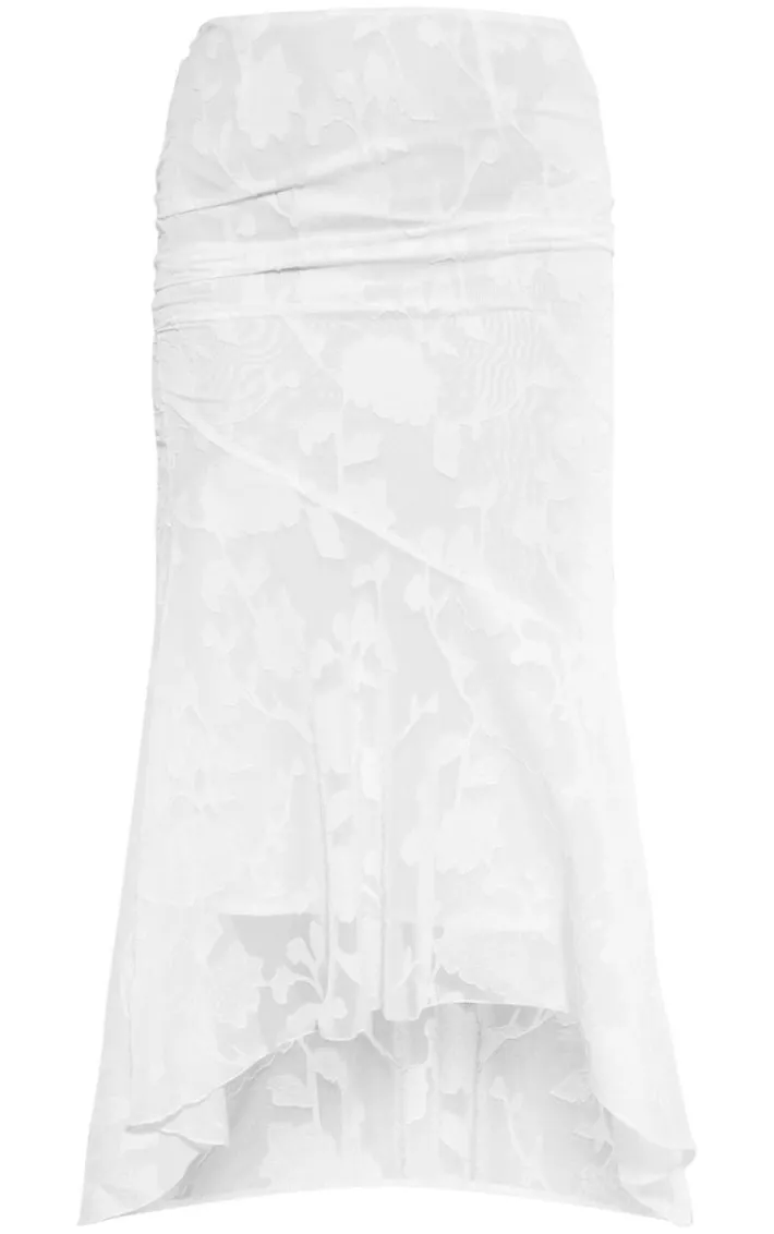 White Textured Woven Low Rise Fishtail Maxi Skirt