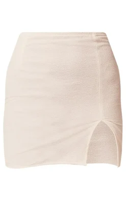 White Textured Woven Split Leg Mini Skirt