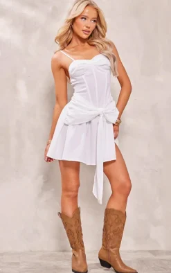White Textured Wrap Strappy Shift Dress