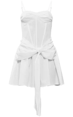 White Textured Wrap Strappy Shift Dress
