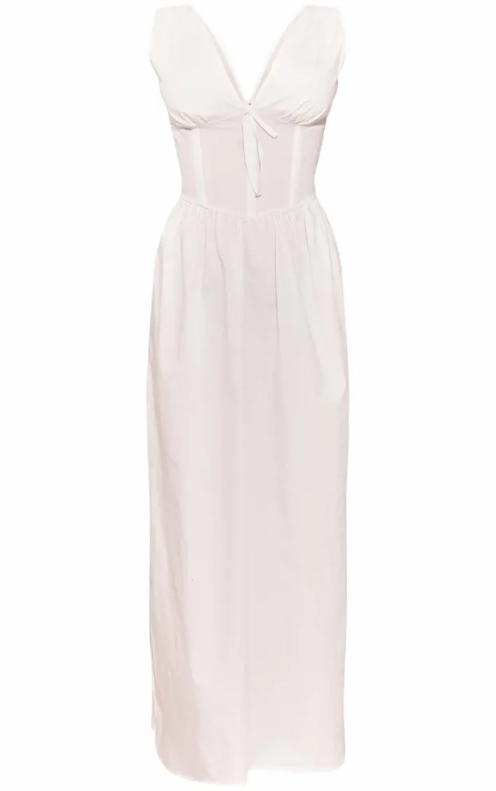 White Tie Detail Corset Maxi Dress