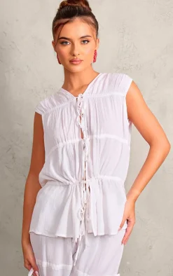 White Tie Detail Sleeveless Longline Top