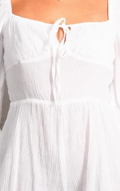 White Tie Front Textured Romper