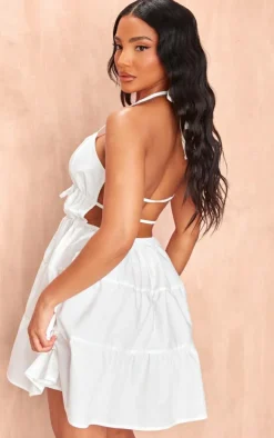 White Tiered Halterneck Shift Dress