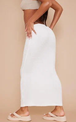 White Towelling Cut Out Waist Maxi Skirt