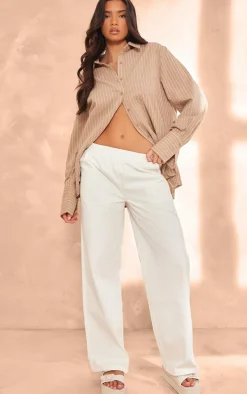 White Twill Elasticated Waist Straight Leg Pants