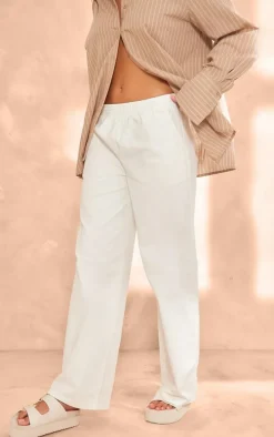 White Twill Elasticated Waist Straight Leg Pants