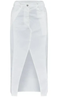 White Twill Split Front Midaxi Skirt