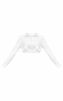 White Twist Front Woven Cropped Shirt