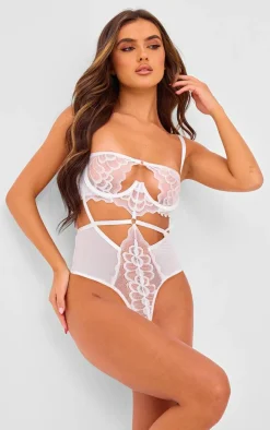 White Underwired Cut Out Lace Bodysuit