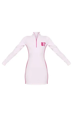 White Varsity Contrast Half Zip Bodycon Dress