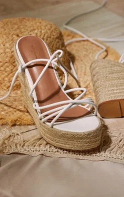 White Wide Fit Espadrille Multi Lace Up Platform Wedges