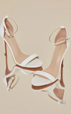 White Wide Fit Pu Clover Single Strap Heeled Sandals