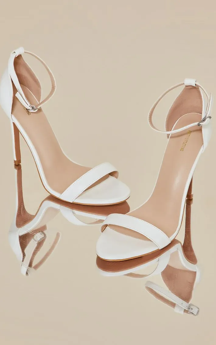 White Wide Fit Pu Clover Single Strap Heeled Sandals