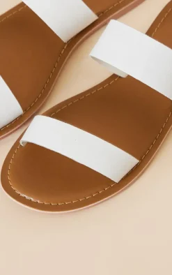 White Wide Fit Twin Strap Basic Leather Sandals