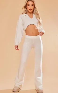 White Wide Leg Knit Pants