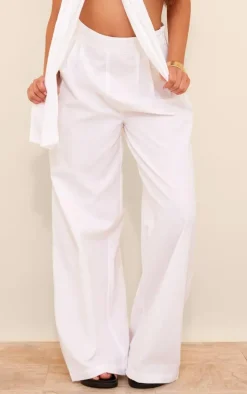 White Wide Leg Linen Look Pants