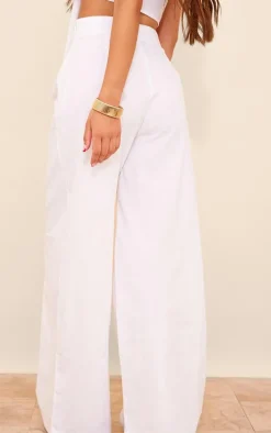 White Wide Leg Linen Look Pants