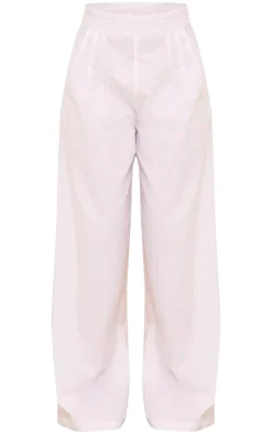 White Wide Leg Linen Look Pants