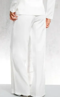 White Wide Leg Split Hem Pants