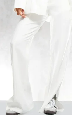 White Wide Leg Split Hem Pants