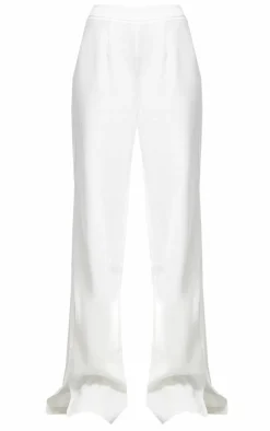 White Wide Leg Split Hem Pants