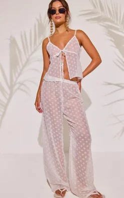 White Wide Leg Textured Beach Pants