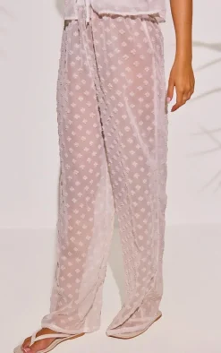 White Wide Leg Textured Beach Pants