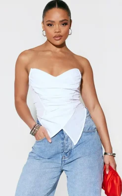 White Woven Asymmetric Pointed Hem Corset