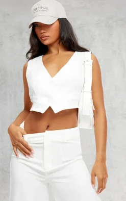 White Woven Belted Back Detail Vest Top