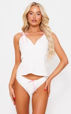 White Woven Bow Cami And Brief Pj Set