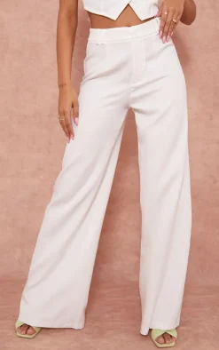 White Woven Double Belt Loop Suit Pants