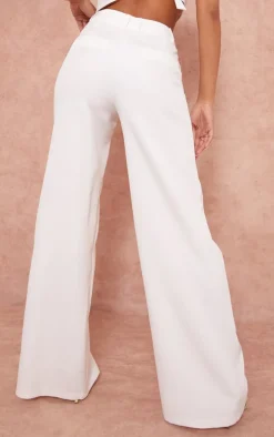 White Woven Double Belt Loop Suit Pants