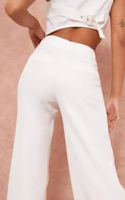 White Woven Double Belt Loop Suit Pants