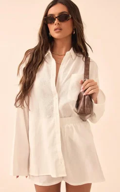 White Woven Elastic Waist Floaty Shorts