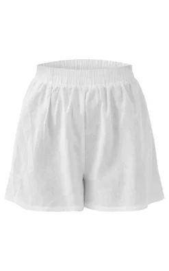 White Woven Elastic Waist Floaty Shorts