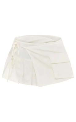White Woven Frill Detail Cargo Skort