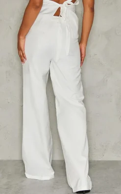 White Woven High Waist Pants