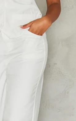 White Woven High Waist Pants