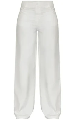 White Woven High Waist Pants