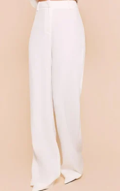 White Woven High Waist Tailored Pants