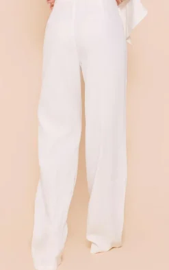 White Woven High Waist Tailored Pants