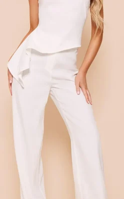 White Woven High Waist Tailored Pants