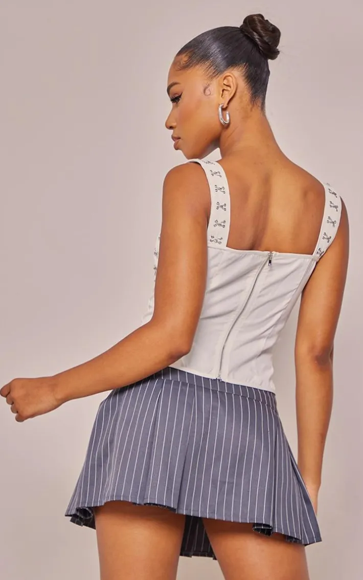 White Woven Hook And Eye Detail Strap Crop Top