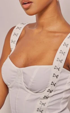 White Woven Hook And Eye Detail Strap Crop Top