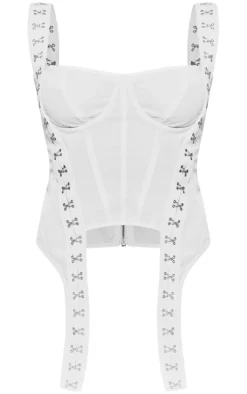 White Woven Hook And Eye Detail Strap Crop Top