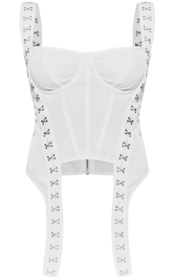 White Woven Hook And Eye Detail Strap Crop Top