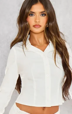 White Woven Long Sleeve Cargo Shirt