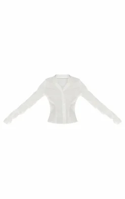 White Woven Long Sleeve Cargo Shirt