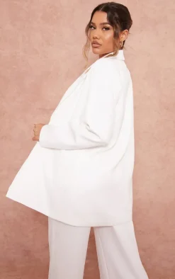 White Woven Oversized Suit Jacket